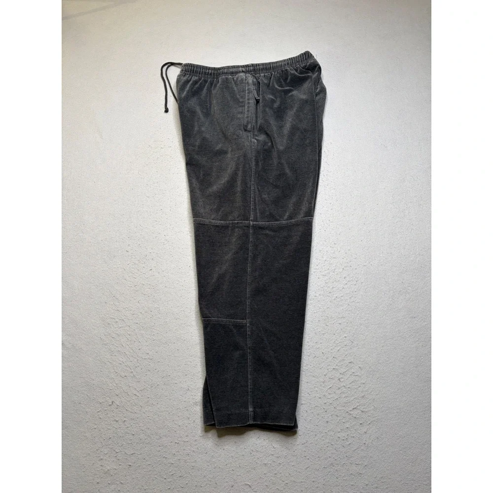 Silver Lake Velour Track Pants Mens L Gray Y2K Wide Leg Baggy Joggers Drawstring